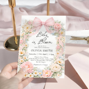 Convite Bebê em Flor Rosa Bege Chuveiro de Bebê
