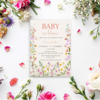 Convite Bebê em Flor Silvestre Rosa Menina QR Chá de Bebê