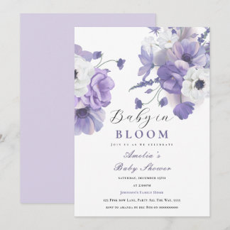Convite Bebê em Florais de Roxo Elegante de Chá de fraldas
