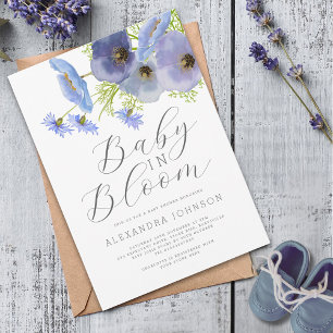 Convite Bebê em Floral Azul de Aquarela em Flor 