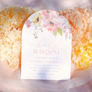 Convite Bebê em Sangue Blush Floral Chá Arco Rosa