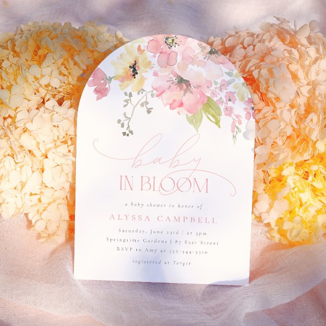 Convite Bebê em Sangue Blush Floral Chá Arco Rosa (Criador carregado)