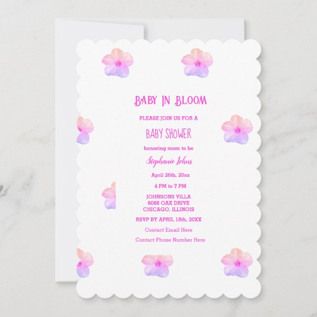 Convite Bebê Em Sangue, Chá de fraldas De Petunia Floral R (Frente)