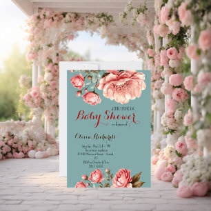 Convite Bebê em sangue Delicar Chá de fraldas de Flor Rosa
