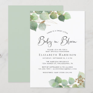 Convite Bebê em sangue Eucalyptus Watercolor Bebê asperg
