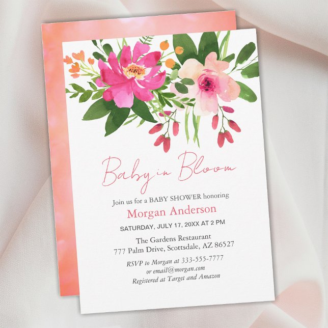 Convite Bebê em Sangue, Flores, Chá de fraldas de Menina o (Criador carregado)