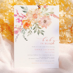 Convite Bebê Em Sangue Primavera Blush & Teal Chá Floral