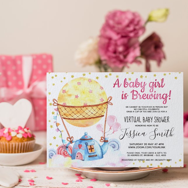 Convite Bebê está a fazer festa do chá | Chá de fraldas vi (Baby is brewing baby shower invitation: An elegant and fun design to get your “pour-tea” started.)