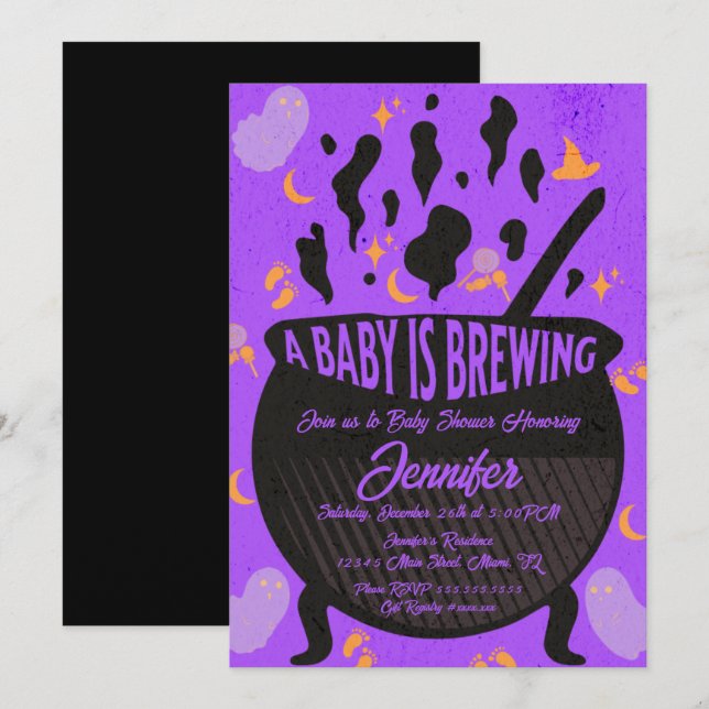 Convite Bebê está Cozinhando Festa de Bebê Retro Groovy Fa (Frente/Verso)