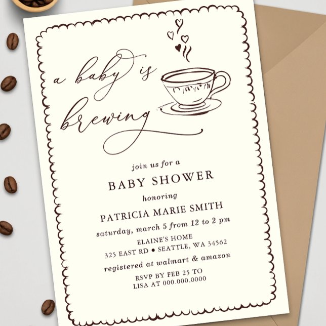 Convite Bebê está criando café Gênero Chá de fraldas neutr (Baby is Brewing Coffee Gender Neutral Baby Shower Invitation)