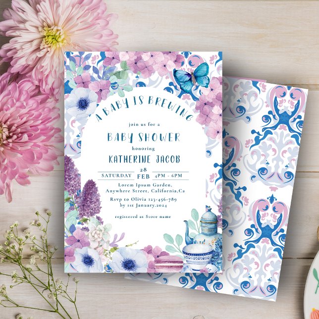 Convite Bebê está criando Chá de fraldas floral para a fes (Criador carregado)