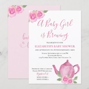 Convite Bebê está criando Chá de fraldas rosa de bule