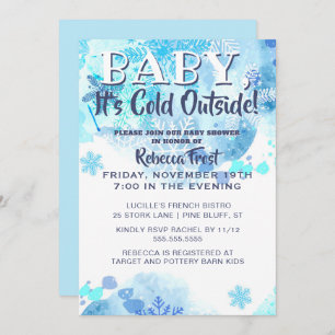 Convite Bebê Está Frio Fora Dos Flocos De Neve Chá Azul