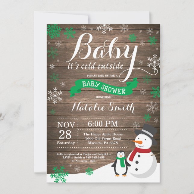 Convite Bebê Está Frio Lá Fora Chuveirinho de Bebê de Inve (Frente)