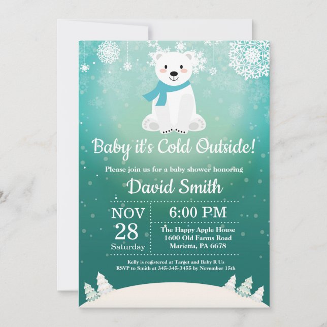 Convite Bebê, Está Frio Lá Fora Chuveirinho de Bebê Urso P (Frente)