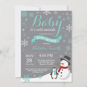 Convite Bebê Está Frio Lá Fora Inverno Bebê Chuveiro Aqua