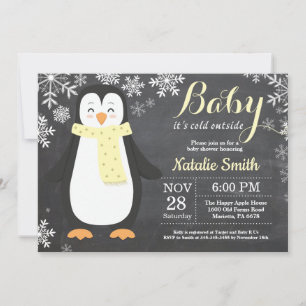 Convite Bebê, Está Frio Lá Fora Pinguim Amarelo Chuvinha d