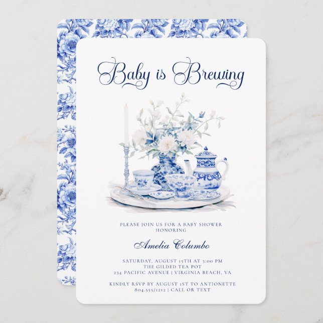 Convite Bebê está mascando o Chá de fraldas Chinnosseriado (Frente/Verso)