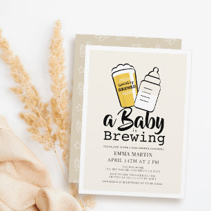 Convite Bebê está preparando Cerveja Mamadeira Bege Chá de