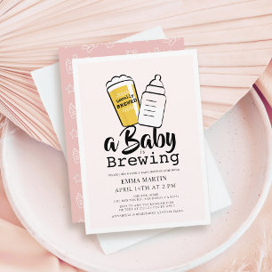 Convite Bebê está preparando cerveja Mamadeira Rosa Chá de