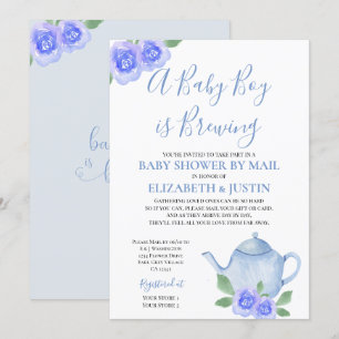 Convite Bebê está preparando Chaleira Azul Baby Shower por