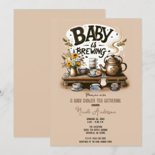 Convite Bebê está preparando Chaleira de Chá Rústica de Pê