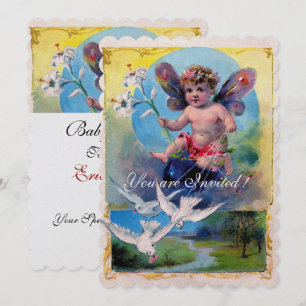 CONVITE BEBÊ FAIRY VOANDO COM DOVES