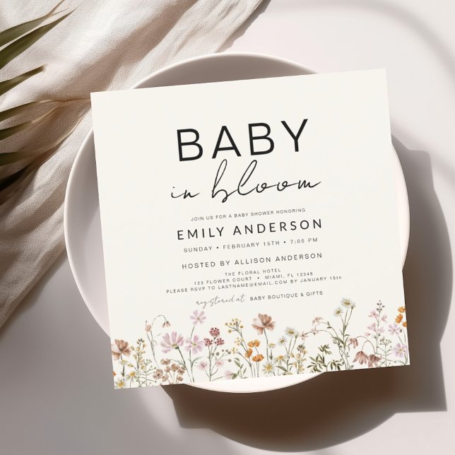 Convite Bebê Flor Silvestre em Flor Aniversário do Bebê Te (Criador carregado)