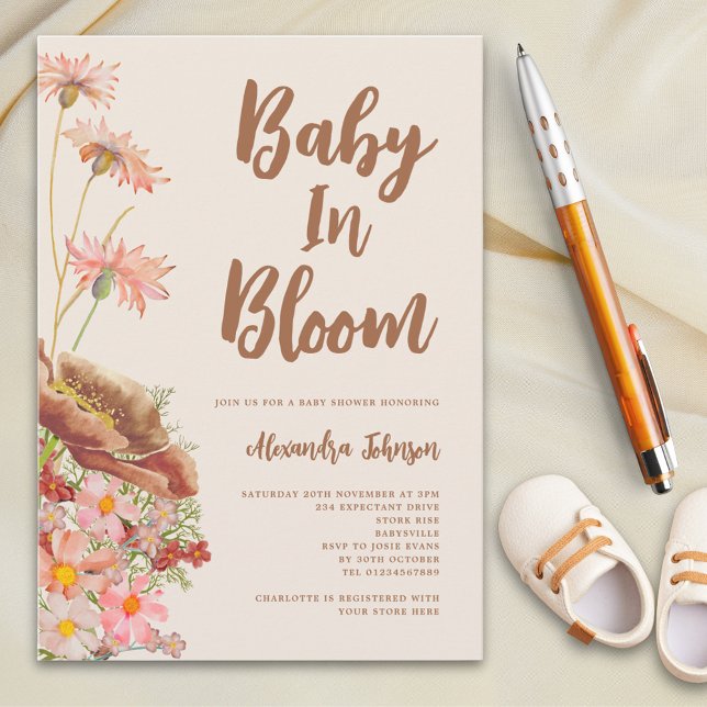 Convite Bebê Flor Silvestre em Flor Chuveiro de Bebê Outon (Baby in bloom boho wildflower Fall Baby shower invitation )