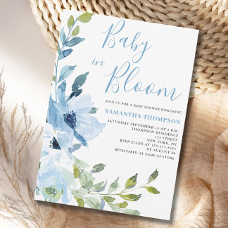 Convite Bebê Floral Azul Em Chá De Sangue