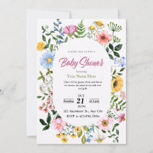 Convite Bebê Floral Branco e Verde - Menina