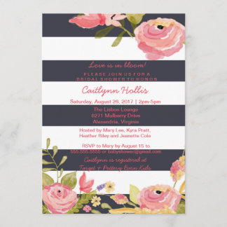 Convite Bebê floral brilhante do rosa & do marinho,