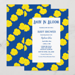 Convite  Bebê Floral Em Flor Bebê Shower Amarelo Azul Nava