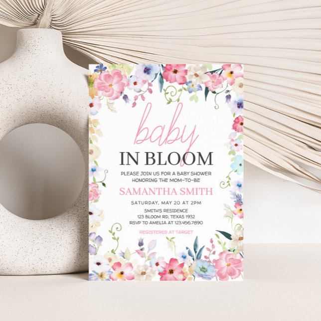 Convite Bebê Floral no Bloom Primavera Chá de fraldas (Baby in Bloom Baby Shower Invitation)