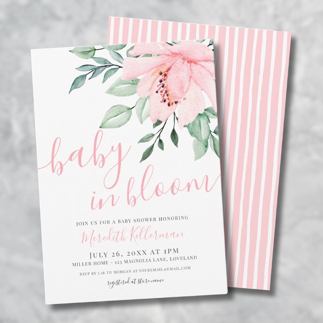 Convite Bebê Floral Rosa Blush em Chá de Sangue (Blush Pink Girl Floral Baby in Bloom Shower Invitation)
