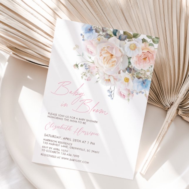 Convite Bebê Floral Rosa em Chá de fraldas Bloqueado (Criador carregado)