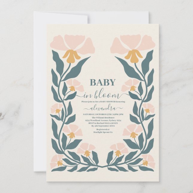 Convite Bebê Floral Rosa Esbranquiçado na Garota Chá de Sa (Frente)