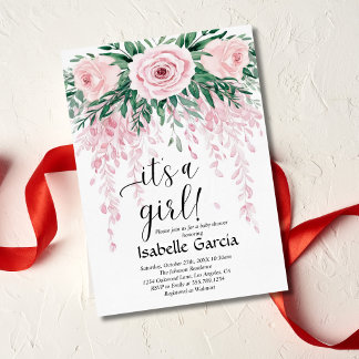 Convite Bebê Floral Rosa Esbranquiçado na Garota Chá de Sa
