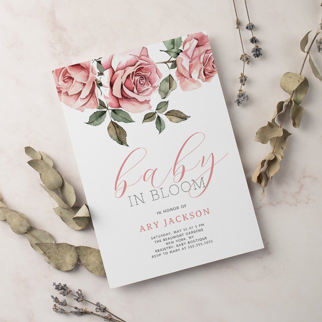 Convite Bebê Floral Rosa Esbranquiçado na Garota Chá de Sa (Criador carregado)