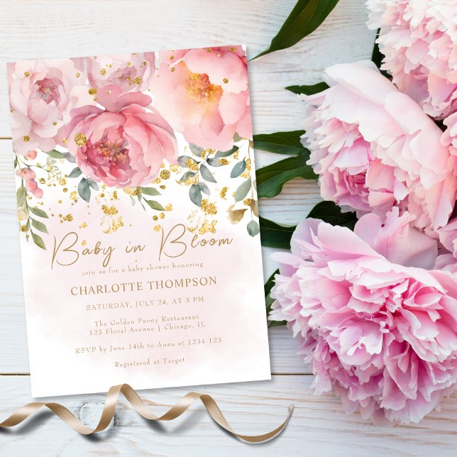 Convite Bebê Floral Rosa Esbranquiçado no Chá de fraldas d (Criador carregado)