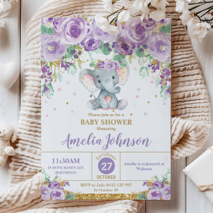 Convite Bebé floral roxo bonito do chá de fraldas do