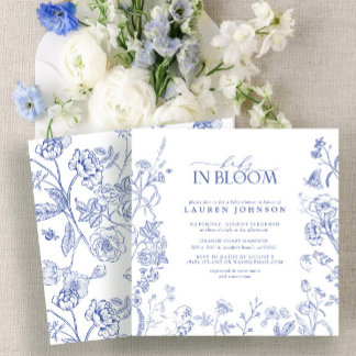Convite Bebê Floral Vitoriano Vitoriano Francês Azul E Bra