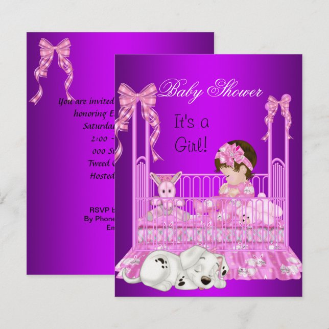 Convite Bebê Fofa Churrasco Menina Rosa Roxo (Frente/Verso)