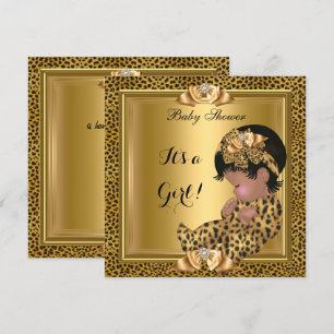 Convite Bebê Fofa Chuveiro Bebê Menina Leopardo Dourado