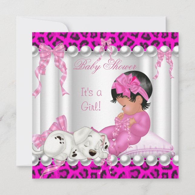 Convite Bebê Fofa Chuveiro Menina Rosa Leopardo (Frente)