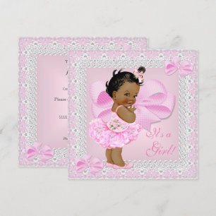 Convite Bebê Fofo Chuveiro Menina Lindo Tutu Rosa Étnico
