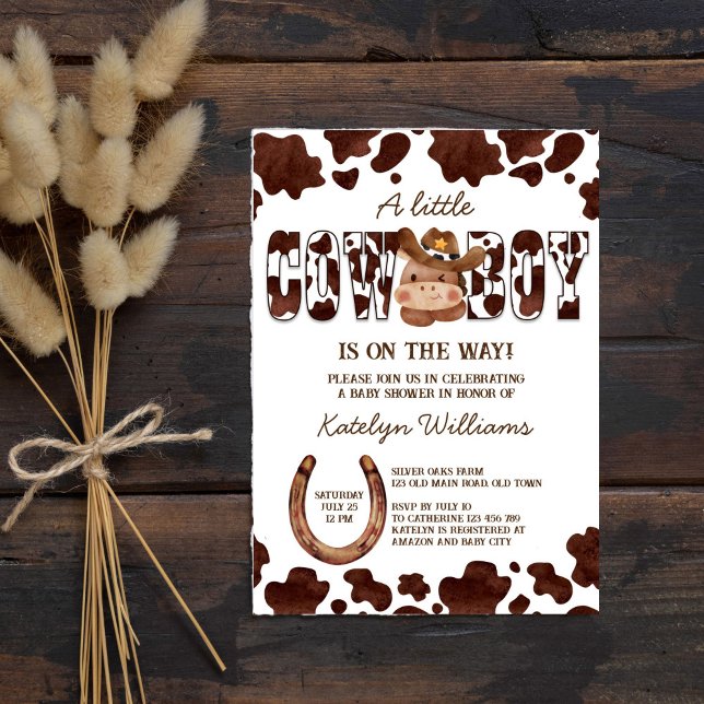 Convite Bebê fofo cowboy chá de fraldas oeste (Cowboy cute baby horse western country baby shower invitation template digital download cow pattern)