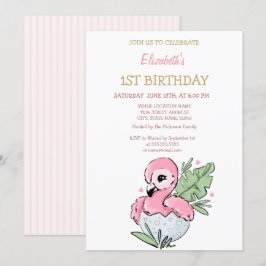 Convite Bebê Fofo Flamingo Listrado Aniversário