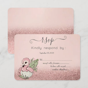 Convite Bebê Fofo Flamingo Rosa Dourado Brilho RSVP