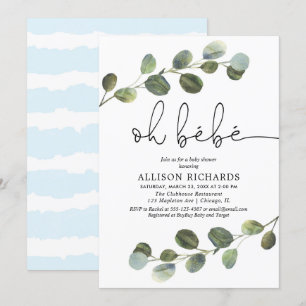 Convite Bebe francês tema azul preto branco bebê